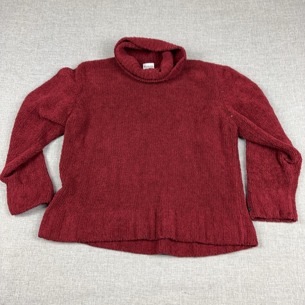 Columbia Sweater Womens Large Red Fleece Cowl Neck Pullover Long Sleeve